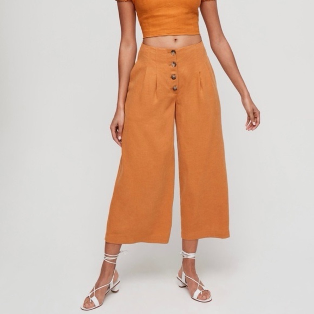 Zara trf High-Rise Wide-Leg Cropped Pants in Burnt Orange Size M